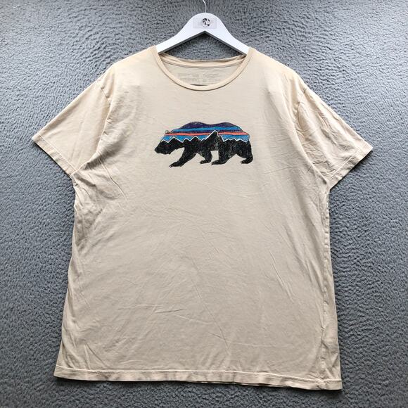 Patagonia Fitz Roy Bear Logo Organic Cotton Slim Fit T-Shirt Mens XL Tan - Picture 1 of 13